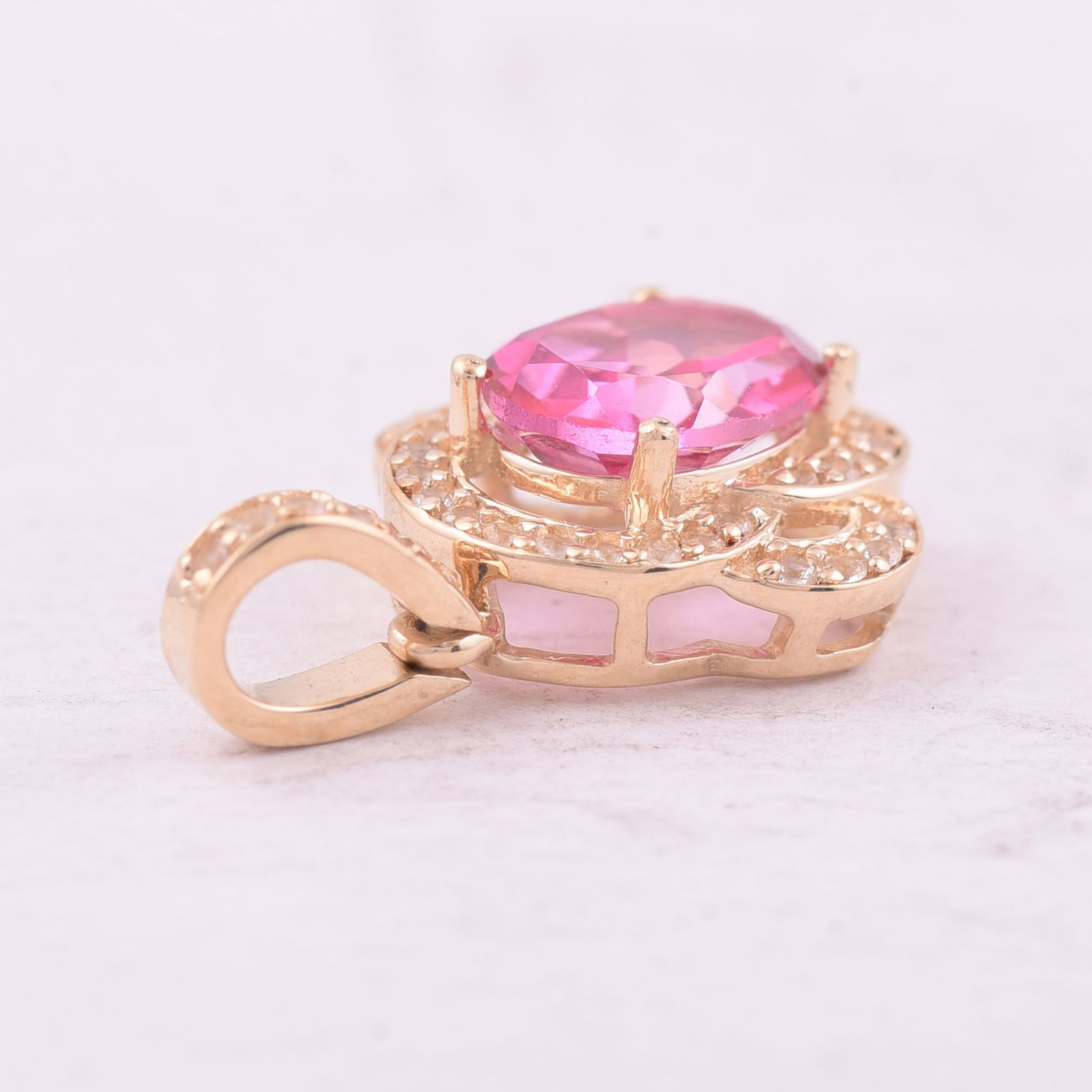 1.53 Ct Oval Pink Topaz 9K Gold Pendant - 4
