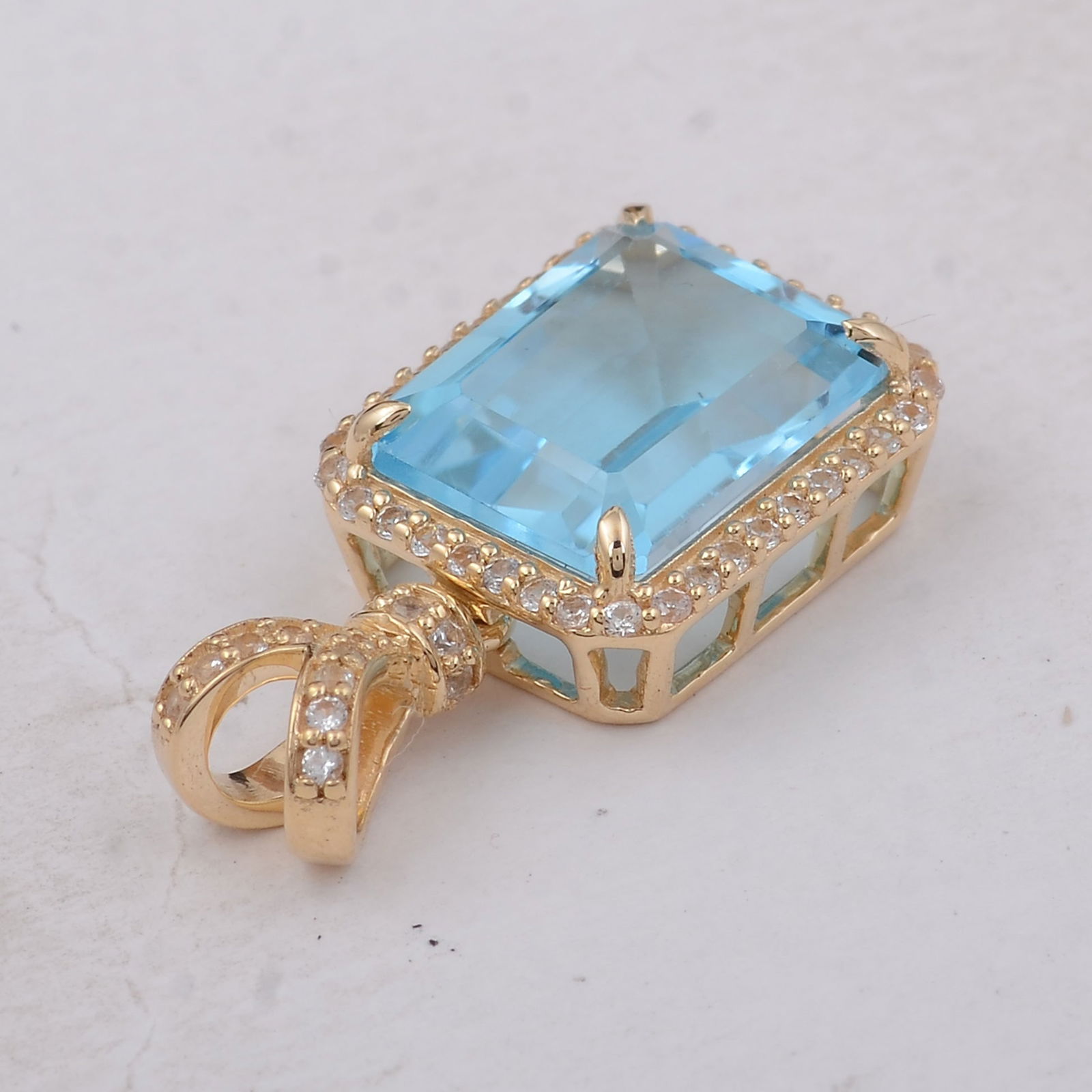 4.25 Ct Octagon Blue Topaz 9K Gold Pendant - 4