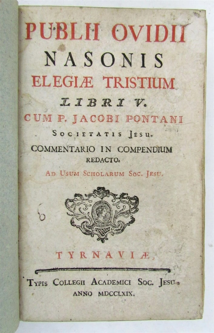 1769 PUBLII OVIDII NASONIS ELEGUAE TRISTIUM JESUIT antique DECORATIVE BINDING - 2