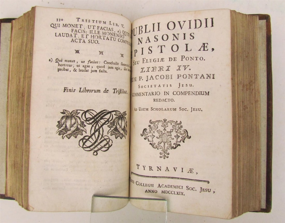 1769 PUBLII OVIDII NASONIS ELEGUAE TRISTIUM JESUIT antique DECORATIVE BINDING - 5