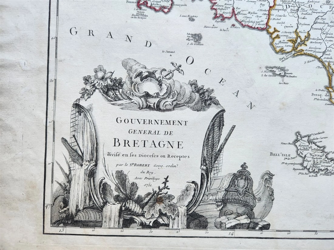 1751 MAP of BRETAGNE FRANCE antique - 2