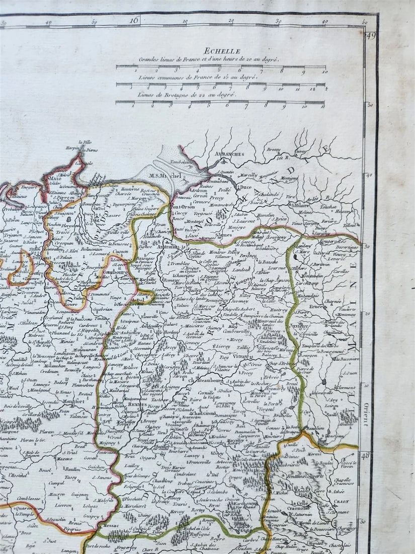 1751 MAP of BRETAGNE FRANCE antique - 3