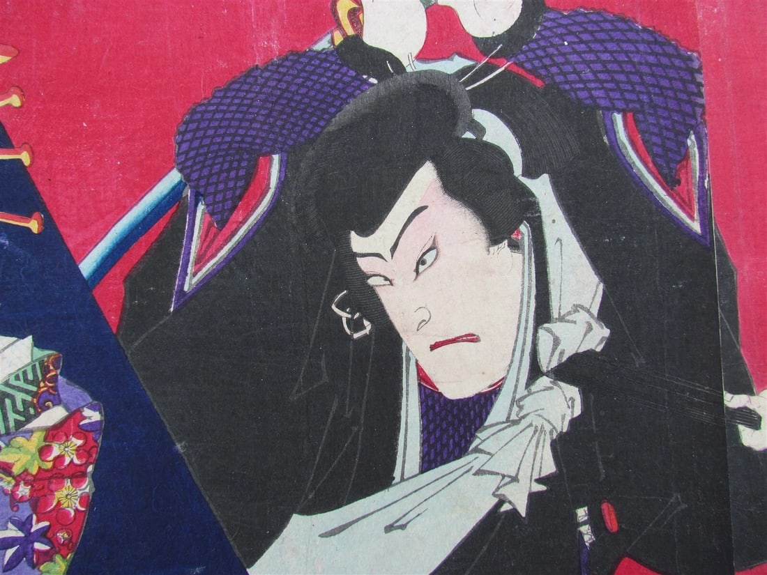 JAPANESE WOODBLOCK PRINT TRIPTYCH antique by UTAGAWA KUNISADA - 3