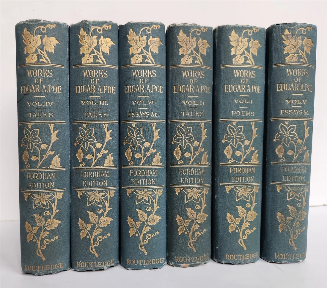 1896 WORKS OF EDGAR POE 6 VOLUMES SET antique ILLUSTRATED: Title: 1896 WORKS OF EDGAR POE 6 VOLUMES SET antique ILLUSTRATED Description: WORKS OF EDGAR POE With an Introduction and Memoir by Richard Henry Stoddard. London: George Rutledge; 1896 6 volumes set.