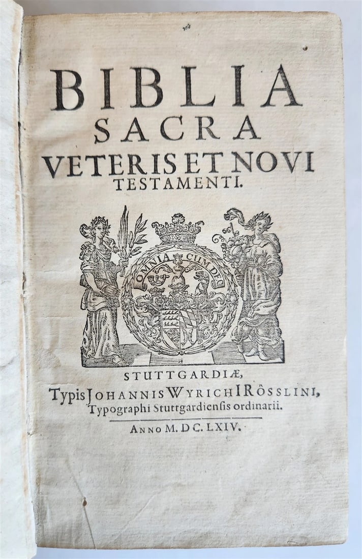 1664 BIBLE in LATIN antique VELLUM BINDING 17th CENTURY BIBLIA SACRA: Title: 1664 BIBLE in LATIN antique VELLUM BINDING 17th CENTURY BIBLIA SACRA Description: BIBLIA SACRA VETERIS ET NOVI TESTAMENTI Typis Johannis Wyrich Rösslini: Stuttgardiae (Stuttgart); 1664 ("T