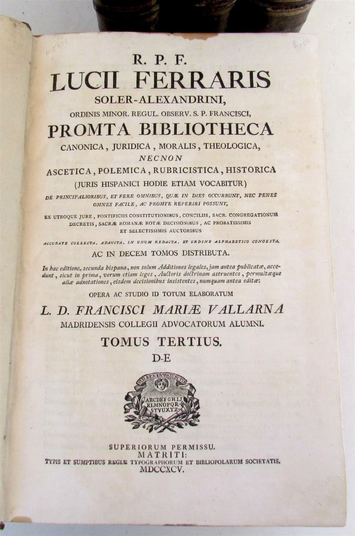 1795 5 FOLIO VOLUMES PROMTA BIBLIOTHECA by LUCII FERRARIS in LATIN antique - 5