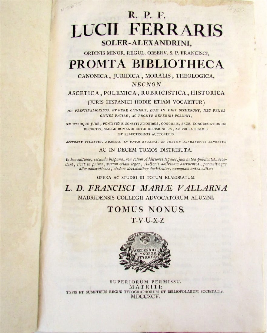 1795 5 FOLIO VOLUMES PROMTA BIBLIOTHECA by LUCII FERRARIS in LATIN antique - 7
