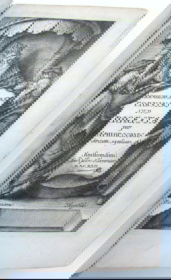 1642 DIGESTA PER APHORISMOS by ARNOLDI CORVINI antique VELLUM BOUND in LATIN: Title: 1642 DIGESTA PER APHORISMOS by ARNOLDI CORVINI antique VELLUM BOUND in LATIN Description: ARNOLDI CORVINI DIGESTA PER APHORISMOS strictim explicata Amsterdam, L. Elzevier, 1642 665 pages size: