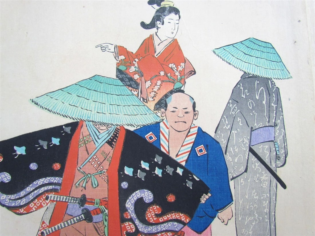 JAPANESE WOODBLOCK TRIPTYCH PRINT ANTIQUE by KIYOCHIKA KOBAYASHI MEIJI 1896 - 2