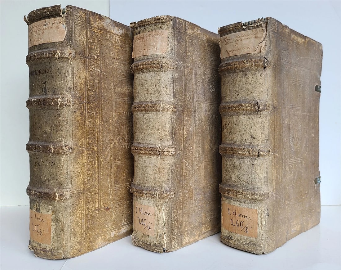 1631-1634 SERMONS by Jesuit Matthias Faber in LATIN antique PIGSKIN FOLIO 3 VOLS: Title: 1631-1634 SERMONS by Jesuit Matthias Faber in LATIN antique PIGSKIN FOLIO 3 VOLS Description: Concionum Opus Tripartitum Pluribus in Singula Evangelia Argumentis Instructum. 3 volumes by Matthi