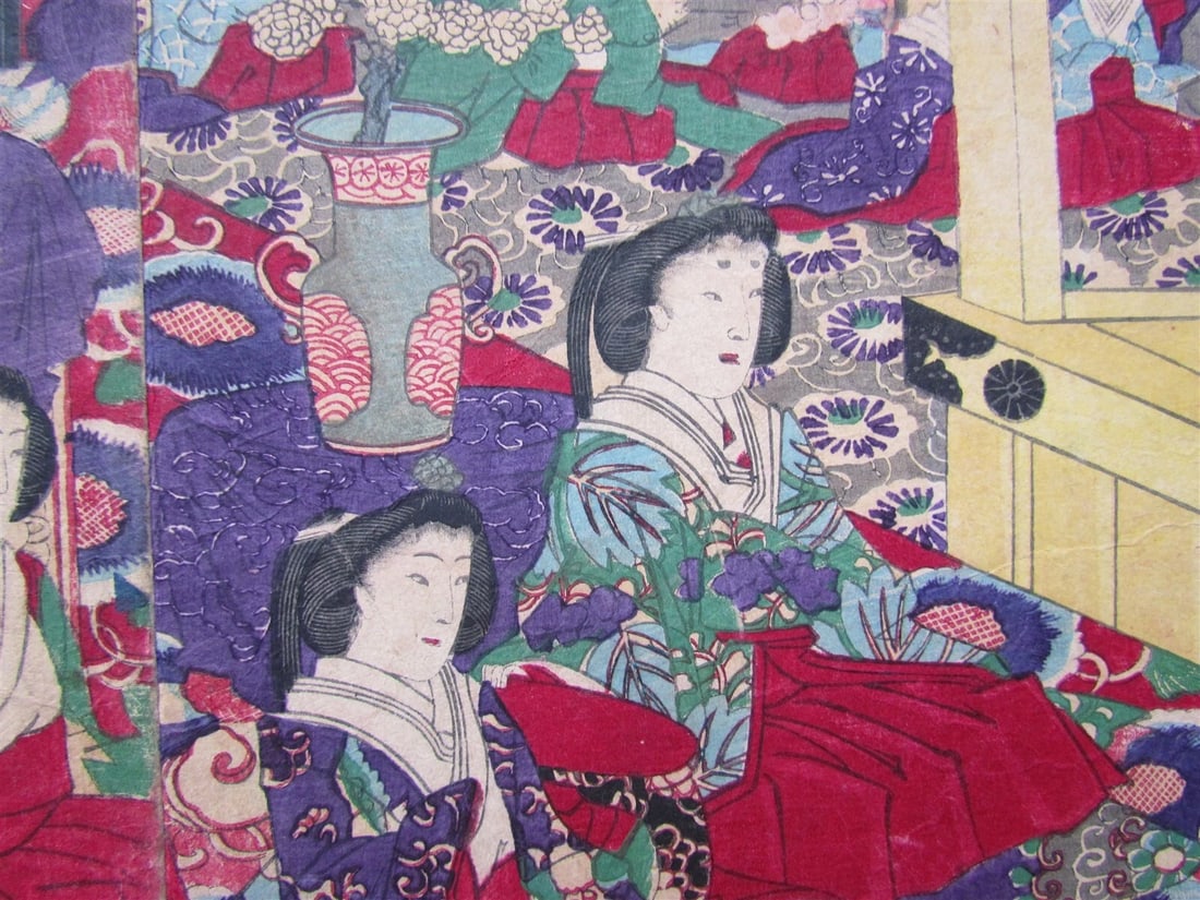 JAPANESE WOODBLOCK PRINT TRITYCH THEATRICAL PERFORMANCE EDO PERIOD - 3