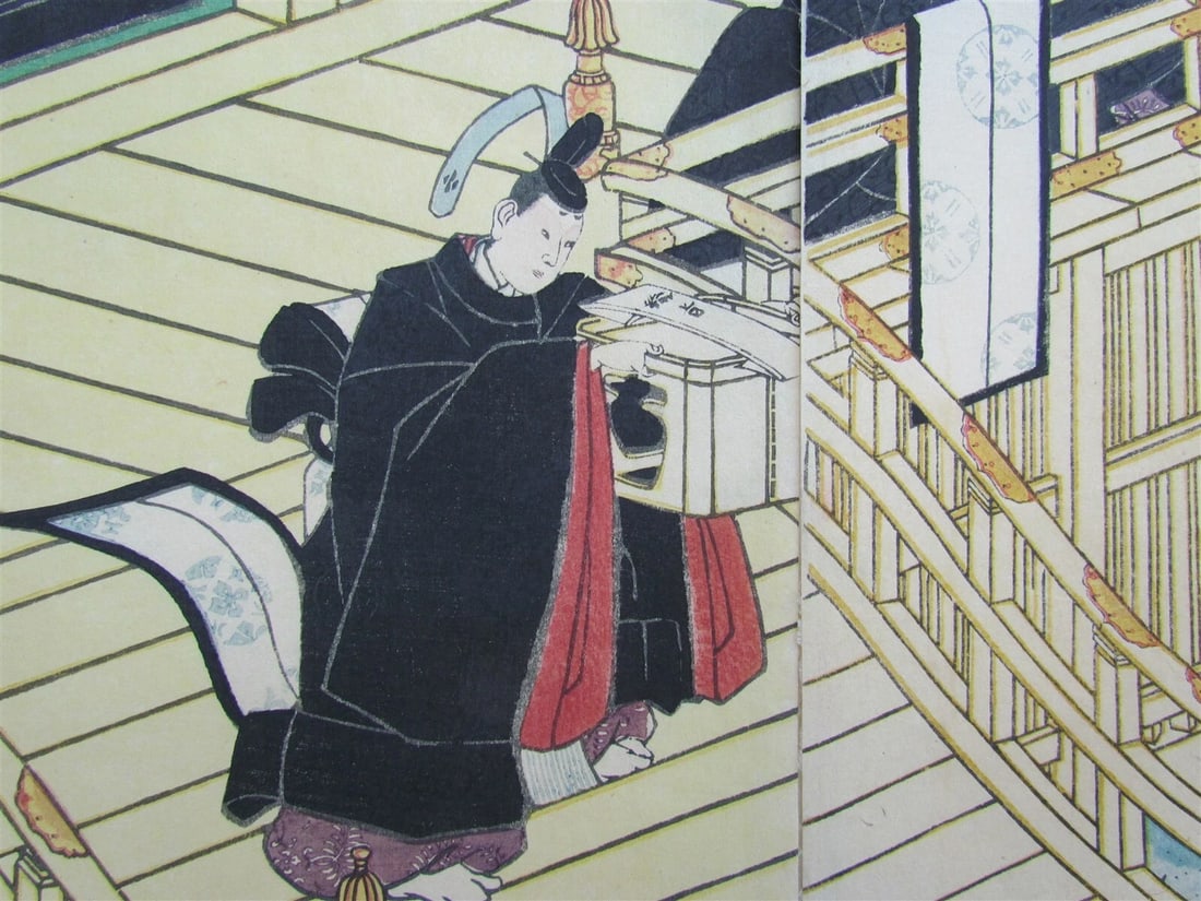 JAPANESE WOODBLOCK TRIPTYCH PRINT ANTIQUE by UTAGAWA YOSHIMORI EDO 1863 - 2