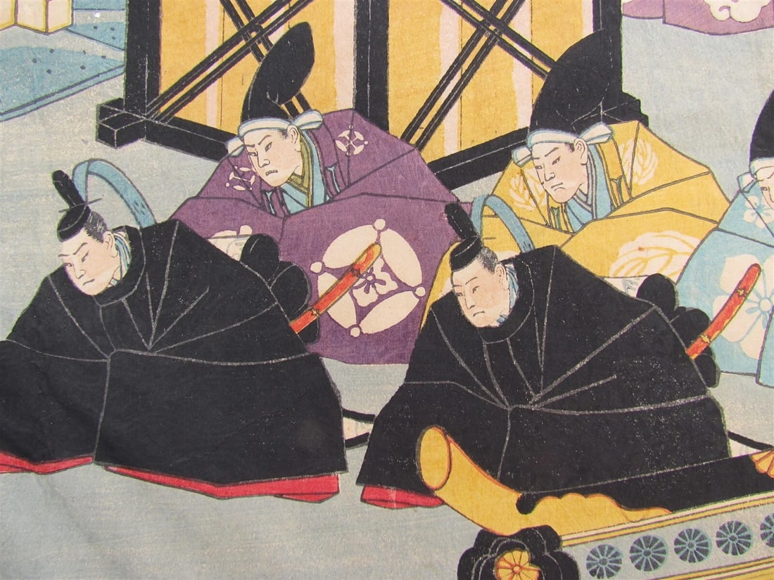 JAPANESE WOODBLOCK TRIPTYCH PRINT ANTIQUE by UTAGAWA YOSHIMORI EDO 1863 - 3