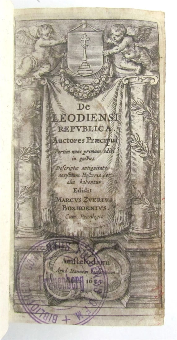 1633 DE LEODENSI RESPUBLICA antique by MARCUS BOXHORN: Title: 1633 DE LEODENSI RESPUBLICA antique by MARCUS BOXHORN Description: De Leodiensi Repsublica by Marcus Boxhorn Amsterdam, Janssonius ; 1633 Title, 3 lvs, 516 pp Size 2.5 by 4.5" Cardboard