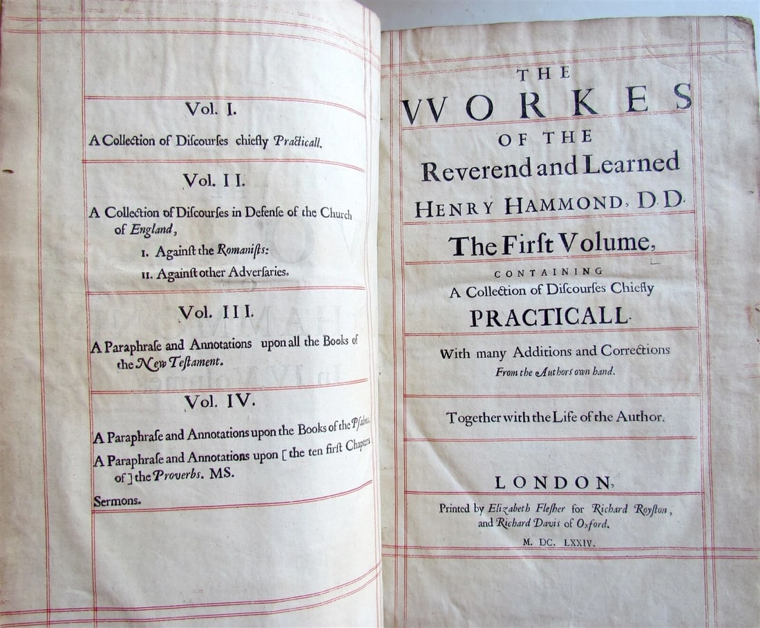 1674-1684 THE WORKES by HENRY HAMMOND 3 volumes antique FOLIOS in ENGLISH - 2