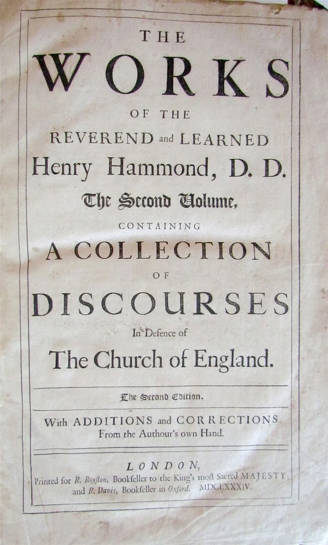 1674-1684 THE WORKES by HENRY HAMMOND 3 volumes antique FOLIOS in ENGLISH - 7