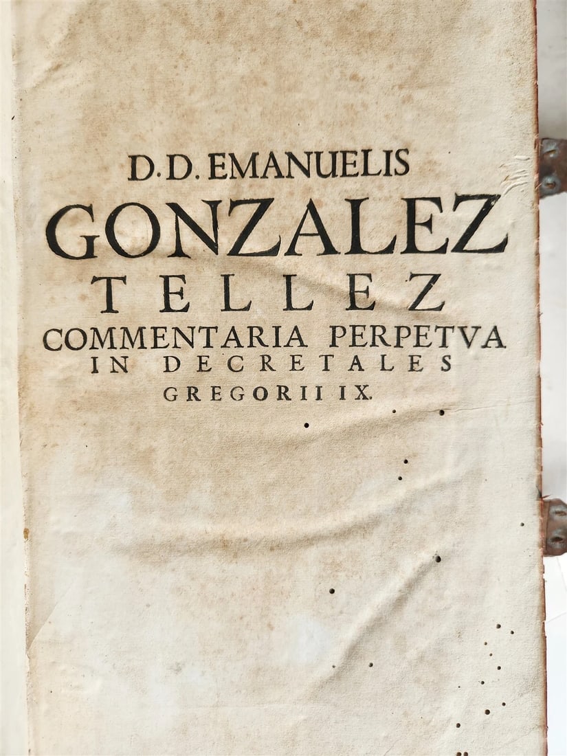 1690 PIGSKIN BOUND 4 FOLIO LAW BOOKS antique by D. D. Emanuelis Gonzalez Tellez - 12