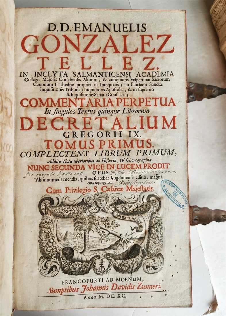 1690 PIGSKIN BOUND 4 FOLIO LAW BOOKS antique by D. D. Emanuelis Gonzalez Tellez - 13