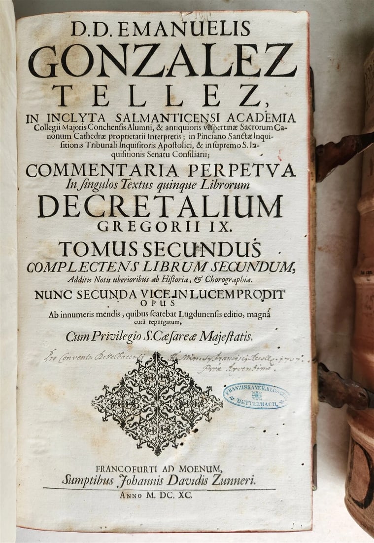 1690 PIGSKIN BOUND 4 FOLIO LAW BOOKS antique by D. D. Emanuelis Gonzalez Tellez - 14