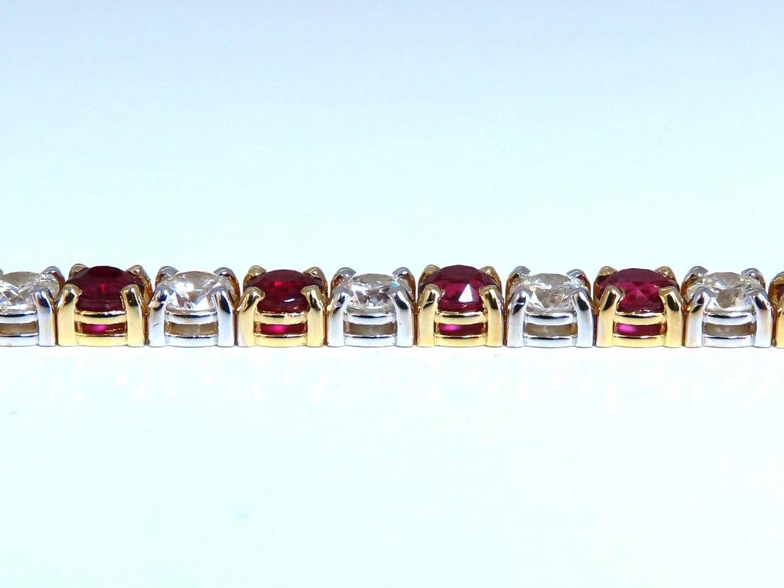 11.83ct Vivid Red Natural Ruby Diamonds Tennis Bracelet 14kt Gold Two Toned** - 4