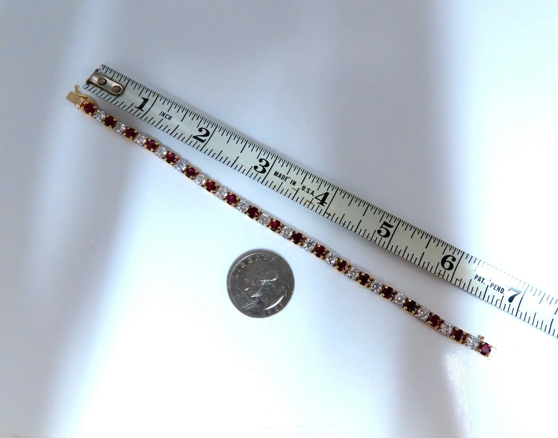 11.83ct Vivid Red Natural Ruby Diamonds Tennis Bracelet 14kt Gold Two Toned** - 5