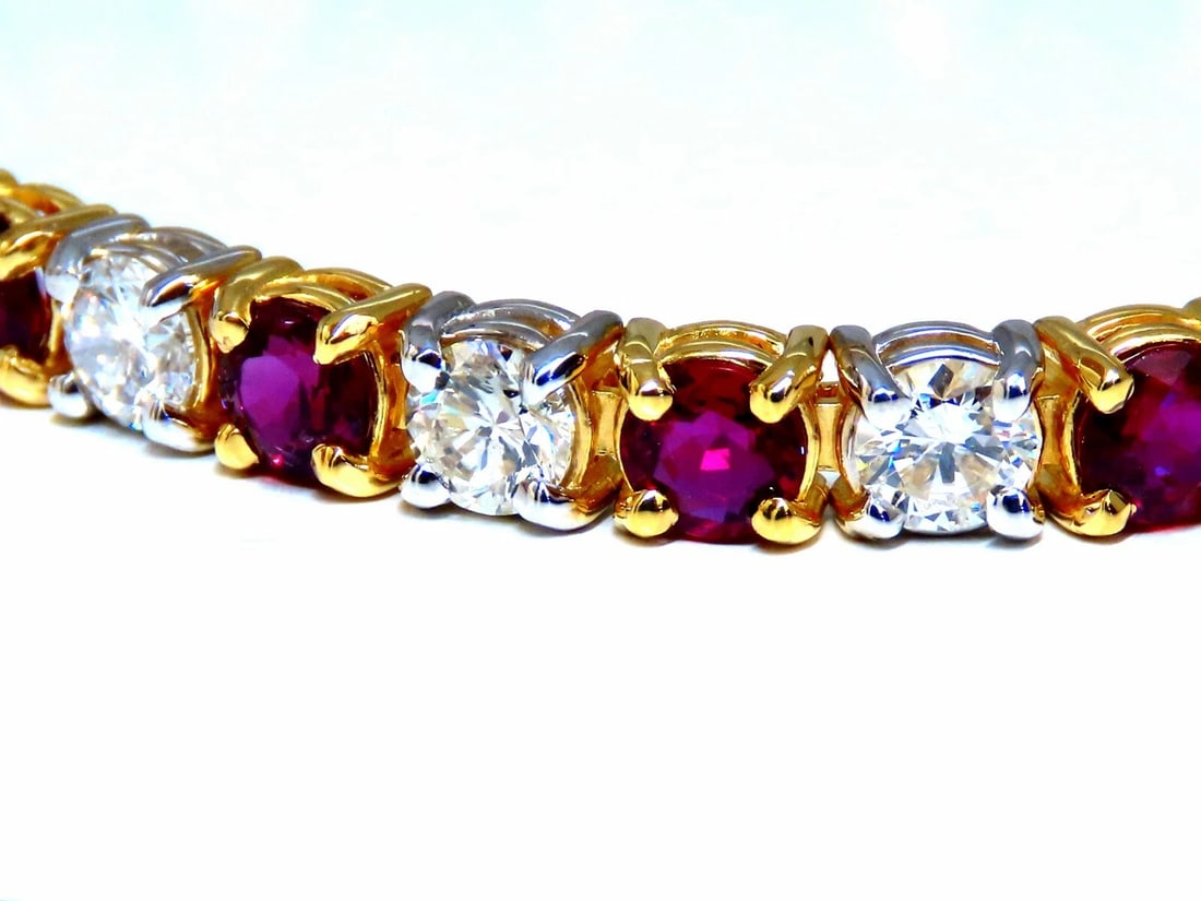 11.83ct Vivid Red Natural Ruby Diamonds Tennis Bracelet 14kt Gold Two Toned** - 6