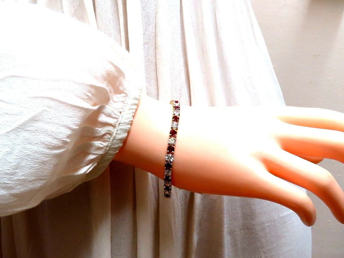 11.83ct Vivid Red Natural Ruby Diamonds Tennis Bracelet 14kt Gold Two Toned** - 7