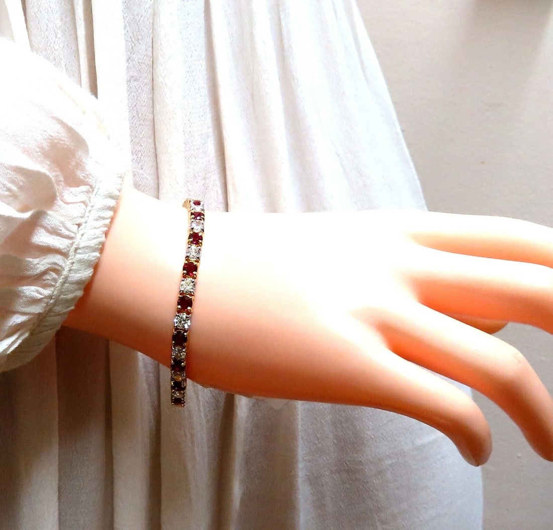 11.83ct Vivid Red Natural Ruby Diamonds Tennis Bracelet 14kt Gold Two Toned** - 8