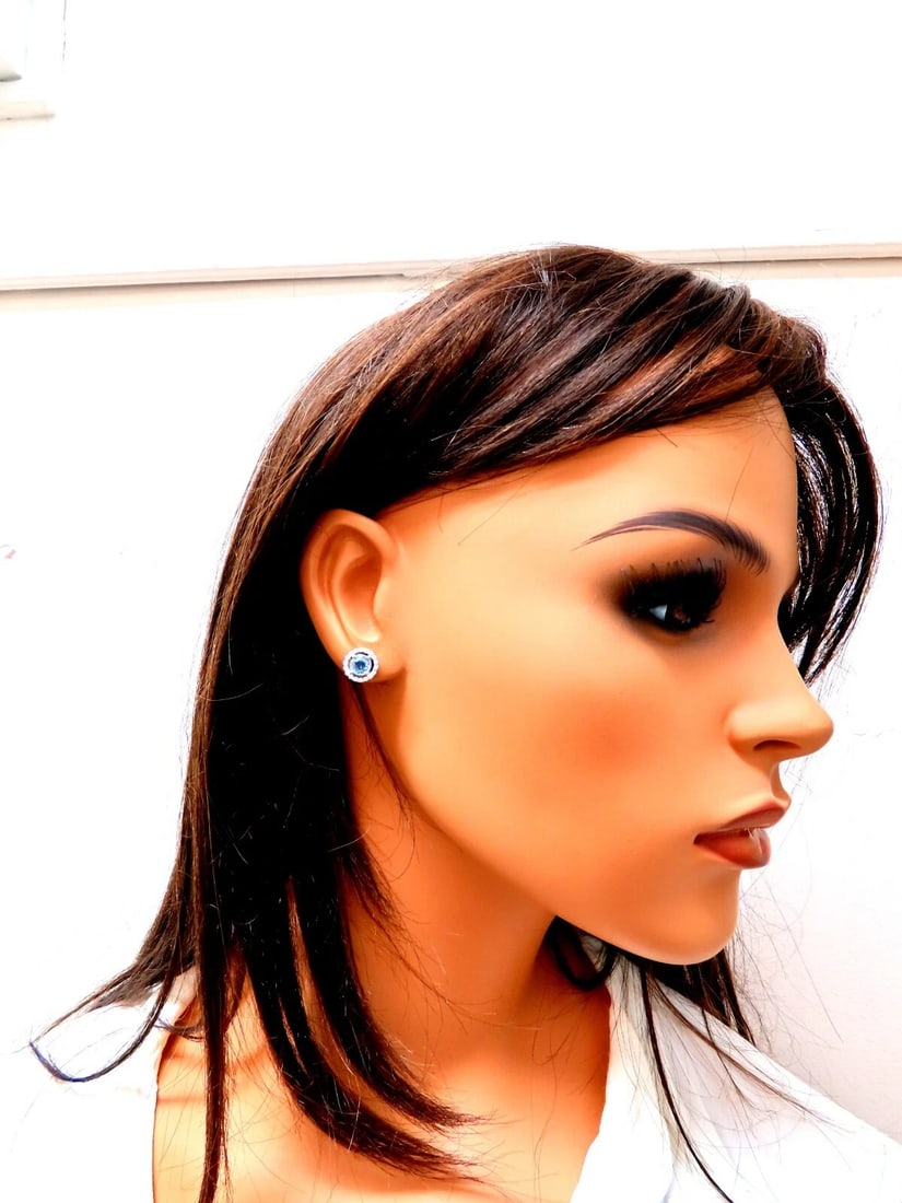 1.75ct Natural Sapphire Diamonds Cluster Earrings 14 Karat gold** - 4