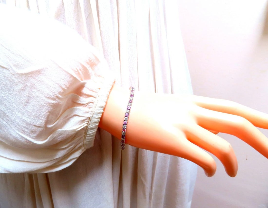 7.30ct natural Pink Sapphire diamond bracelet 14kt Tennis** - 6