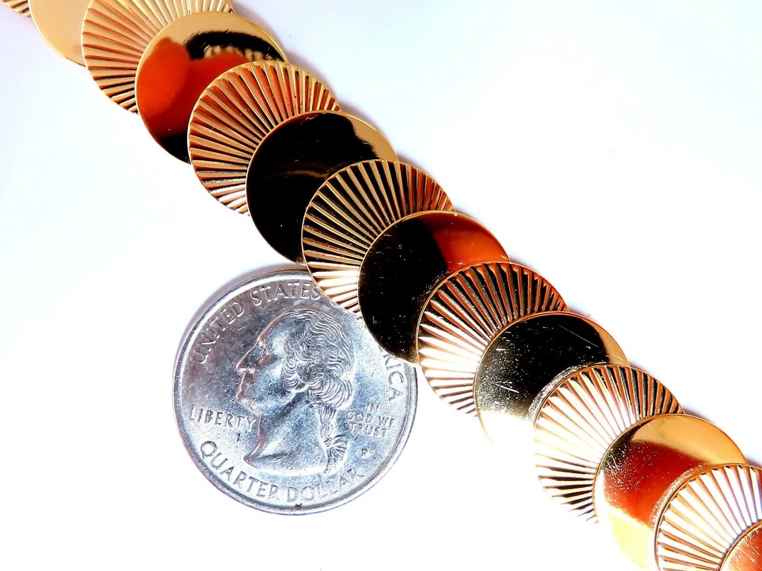 Vintage Circular Disc & Ray Link Bracelet 14kt Gold** - 4