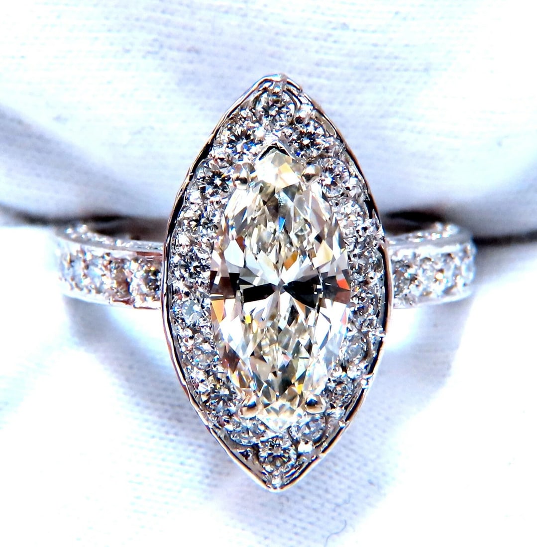 GIA Certified 2.03ct Natural Marquise Diamond Cluster Halo Ring 14kt - 4