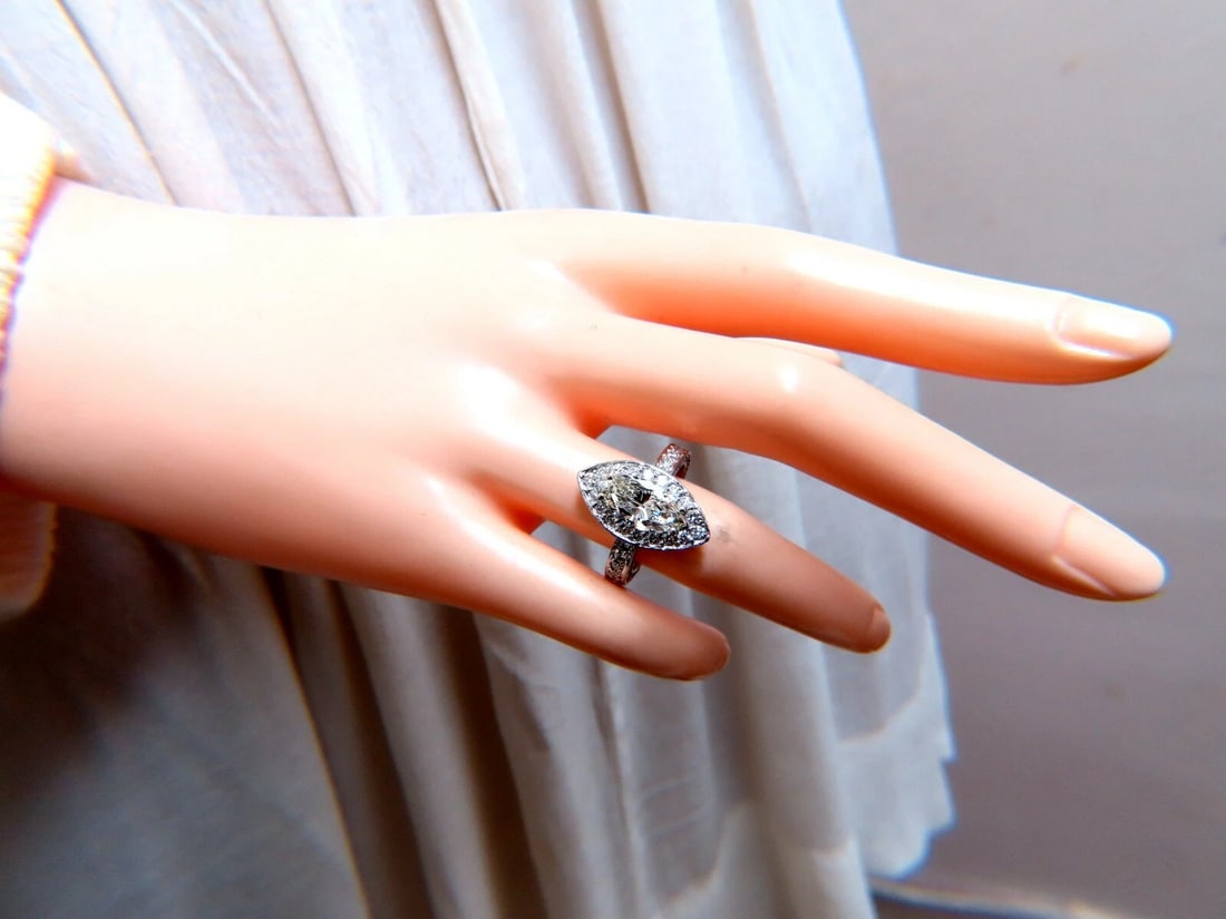 GIA Certified 2.03ct Natural Marquise Diamond Cluster Halo Ring 14kt - 5