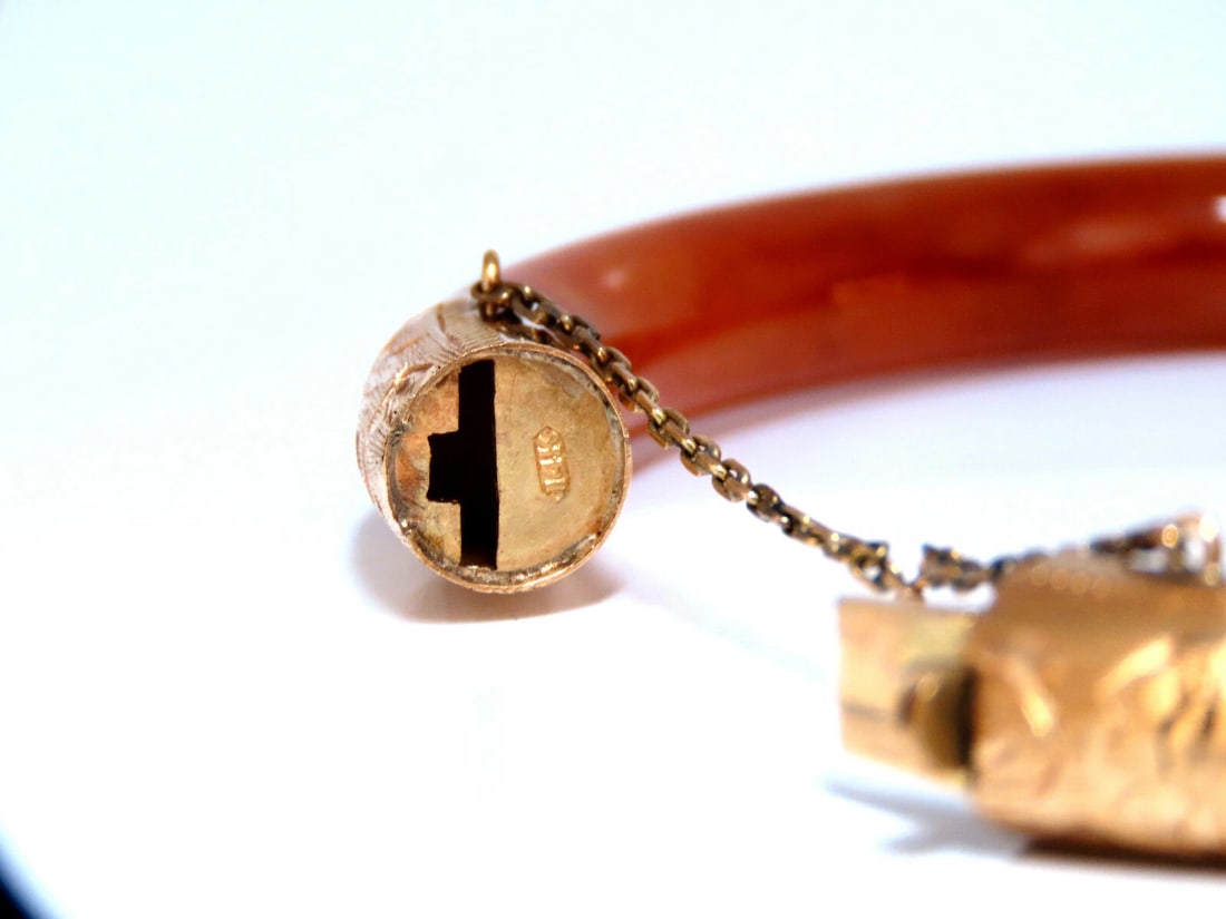 GIA Certified Natural Orange Brown Jade Bangle Bracelet 14kt** - 2