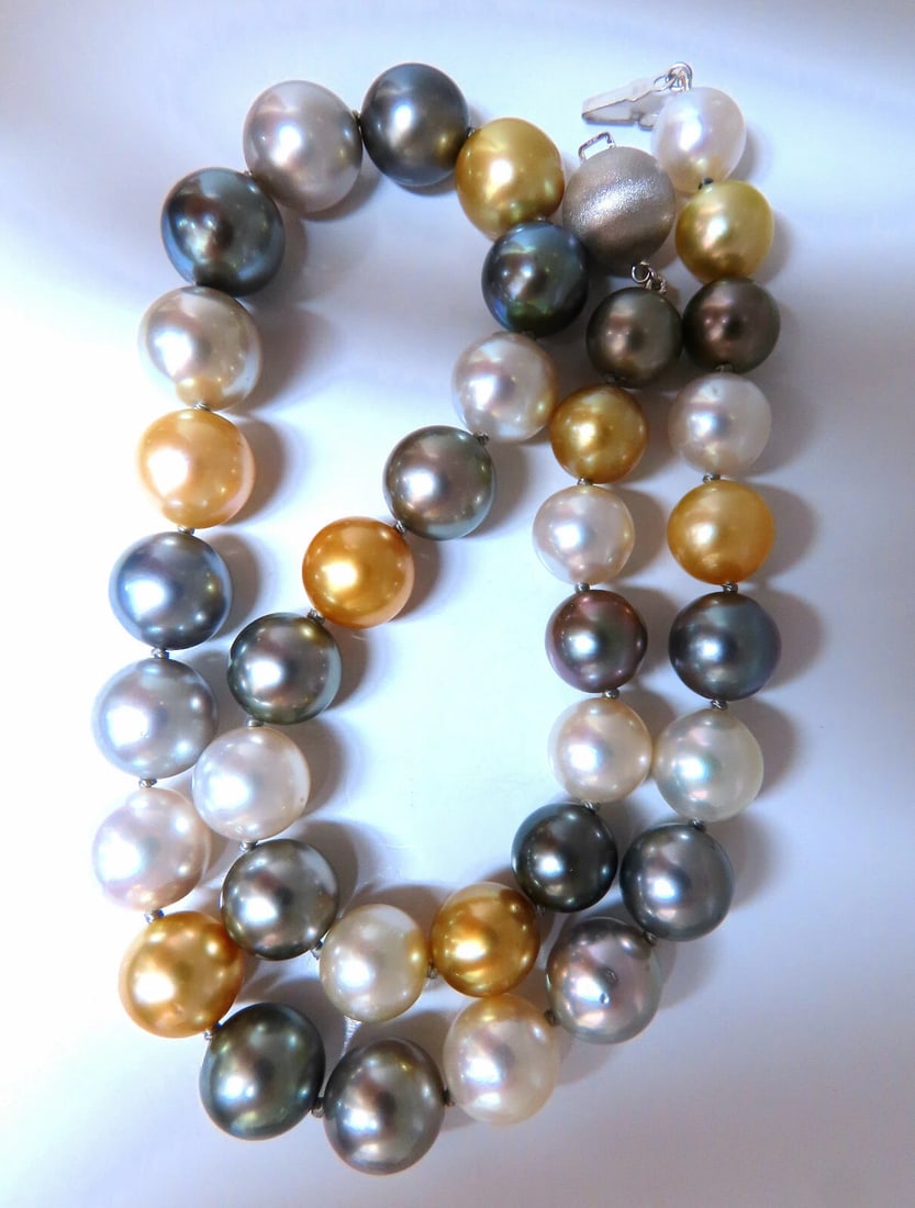 GIA certified Natural Peacock Tahitian Saltwater Pearls necklace 12.6m 14k** - 2