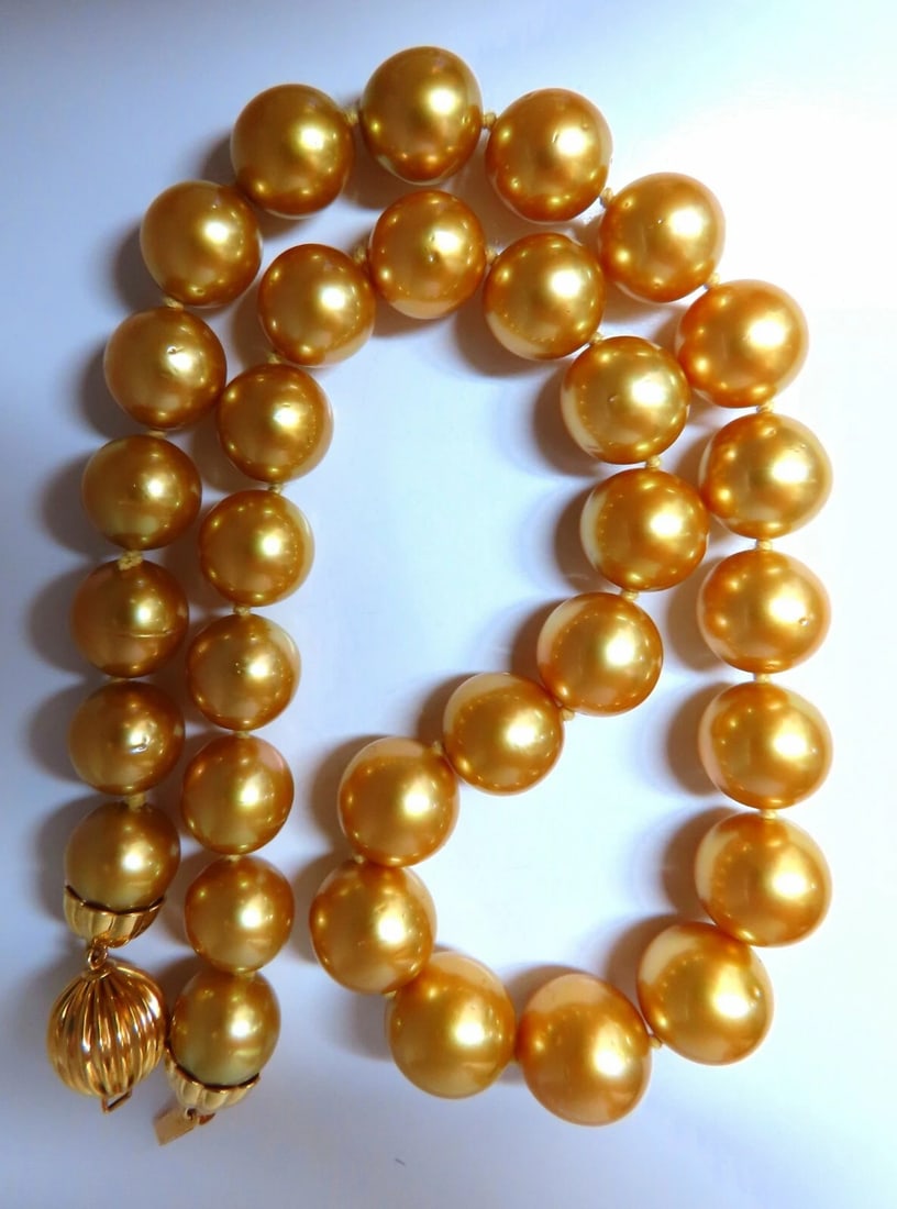 GIA certified Natural South Sea Golden Pearls Necklace 14mm** - 2