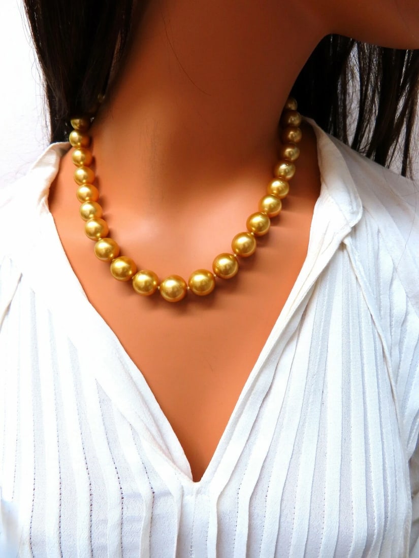 GIA certified Natural South Sea Golden Pearls Necklace 14mm** - 6
