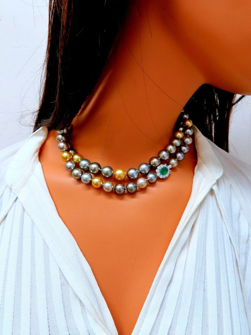 GIA certified Natural Multicolor Tahitian Saltwater Pearls necklace 11.5m 14k** - 6