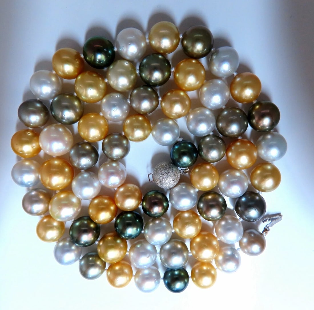 GIA certified Natural Multicolor Tahitian Saltwater Pearls necklace 14.4m 14k** - 2