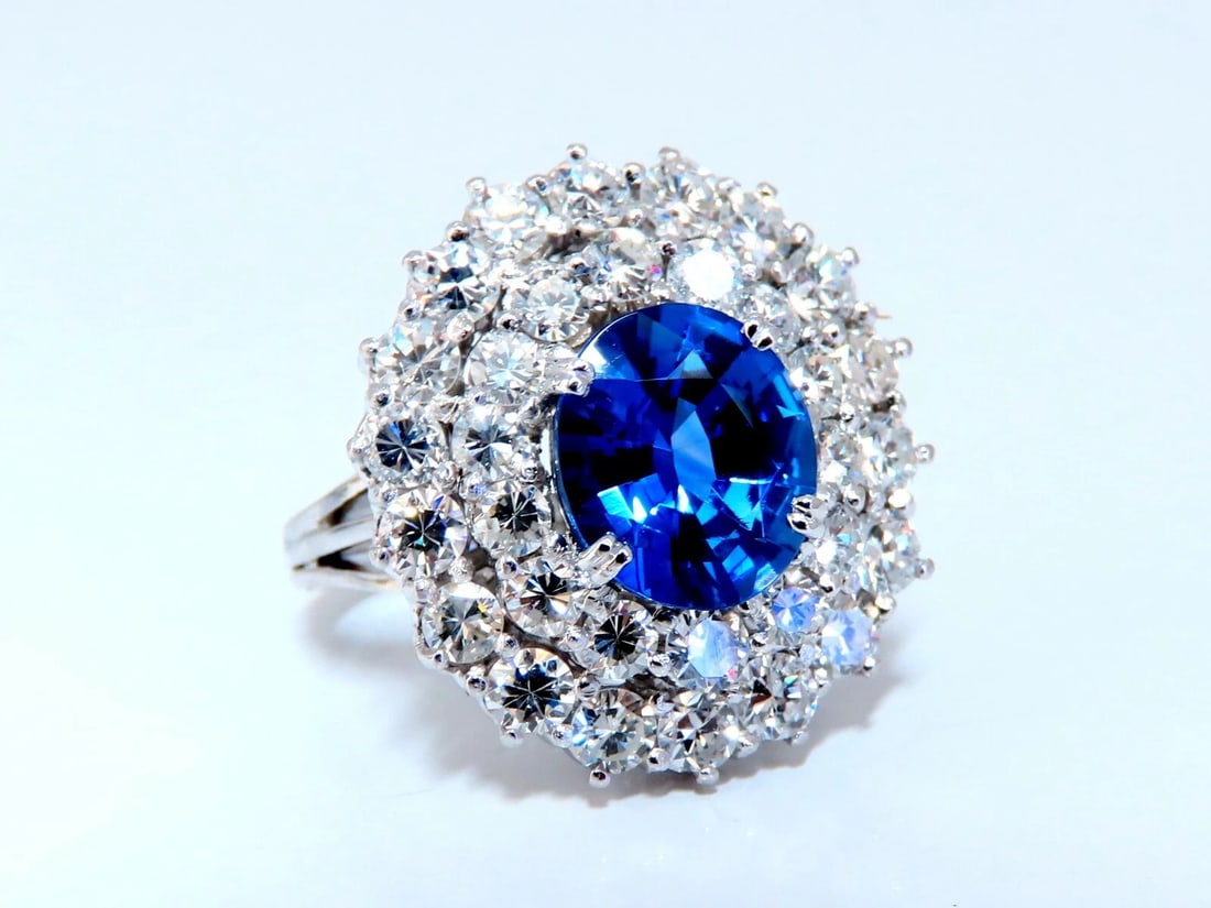GIA Certified 3.55ct Natural No Heat Blue Sapphire Cocktail Cluster Ring 18kt - 2