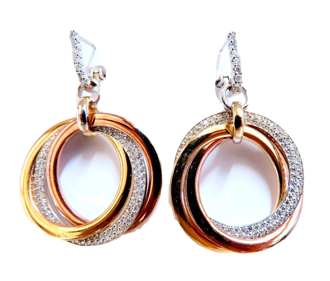 1.36ct natural diamonds rolling loop rings dangle earrings 14kt gold** (1 of 5)