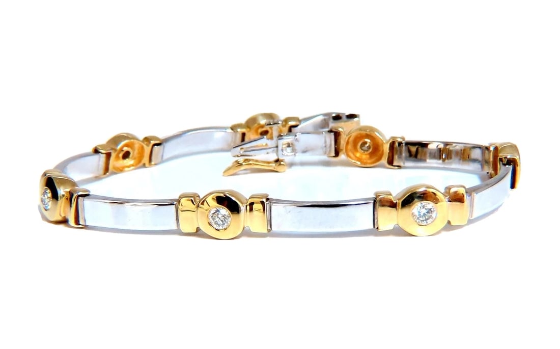 1.50 carat natural round diamond bezel flush set Diamond bracelet 14kt**: Title: 1.50 carat natural round diamond bezel flush set Diamond bracelet 14kt** Description: 1.50 carat natural round diamond bezel flush set bracelet. Modern Deco two-tone masculine style. 
