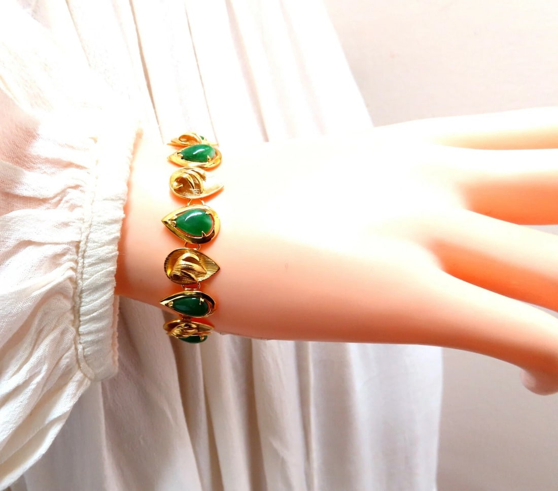 15ct Vintage Estate Natural Jade bracelet 14kt gold** - 4