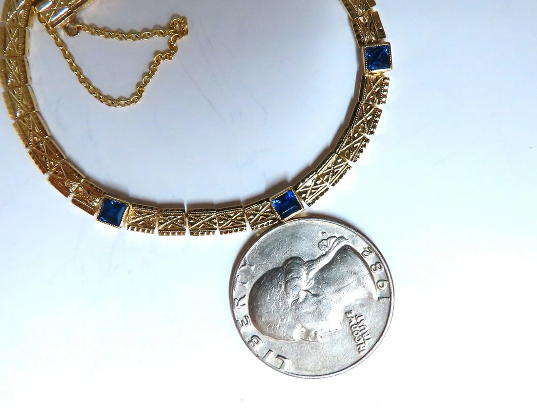 .76 carat natural princess cut sapphire square box bracelet 14kt gold** - 5