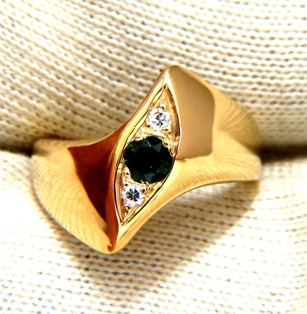 Natural green tsavorite garnet and diamonds ring 14 karat - 2