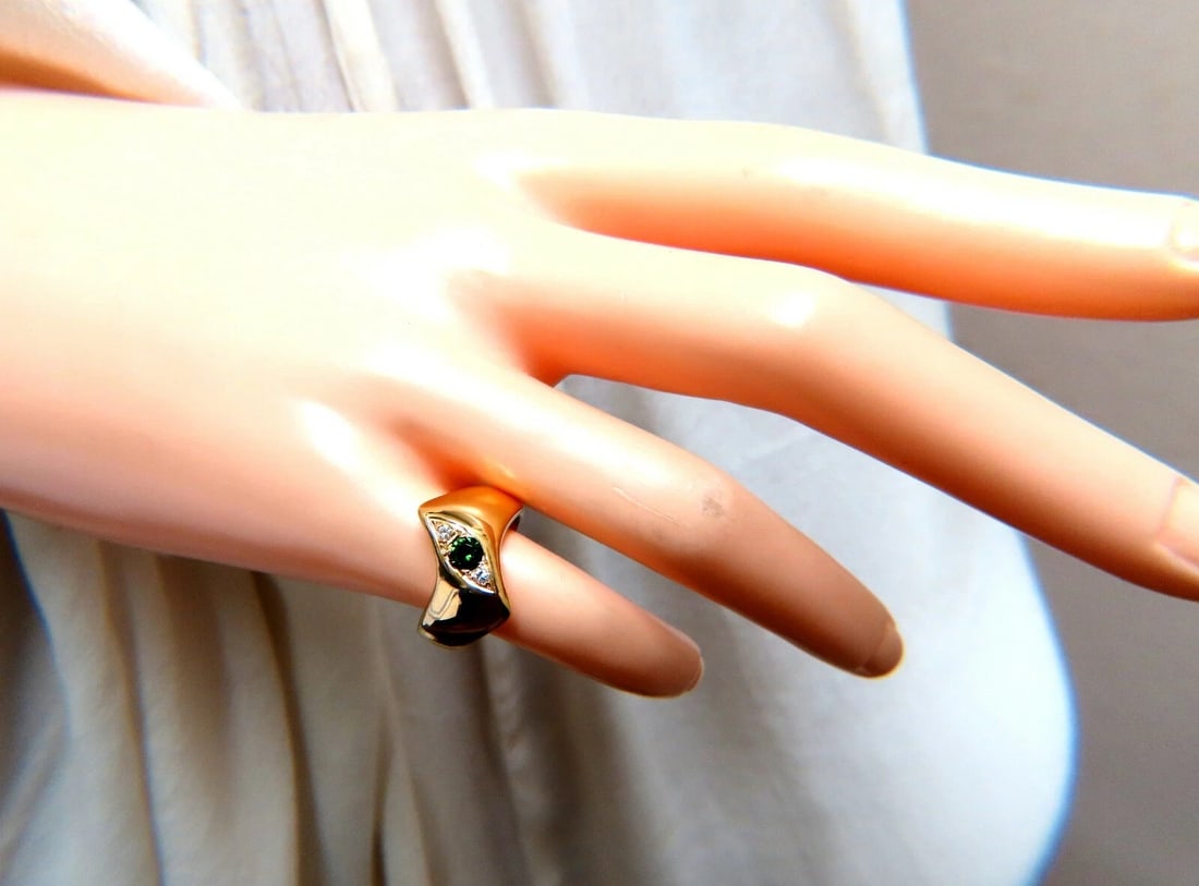 Natural green tsavorite garnet and diamonds ring 14 karat - 5