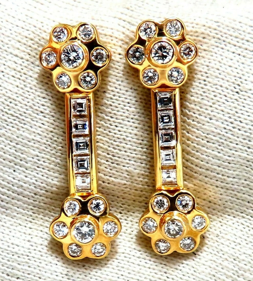 2.06ct Natural Baguette Round Diamonds Clover Stem Dangle Earrings 14kt**: Title: 2.06ct Natural Baguette Round Diamonds Clover Stem Dangle Earrings 14kt** Description: MAGNIFICENT JEWELS Clover & Stem Dangle Earrings 2.06ct. natural diamonds Rounds, full brilliant cuts Chan