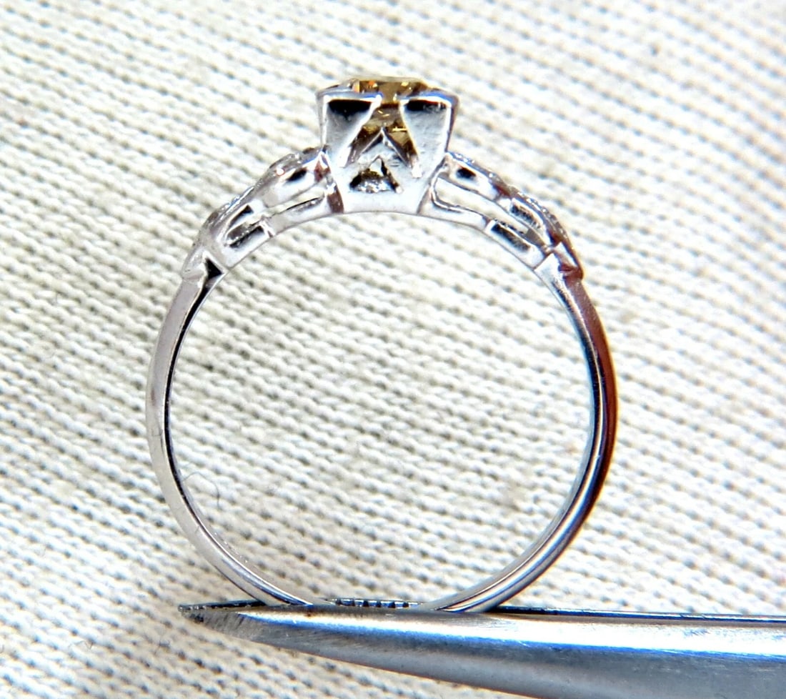 .60ct Natural Yellow Green Brown Diamond Vintage Gilt Ring Platinum - 6