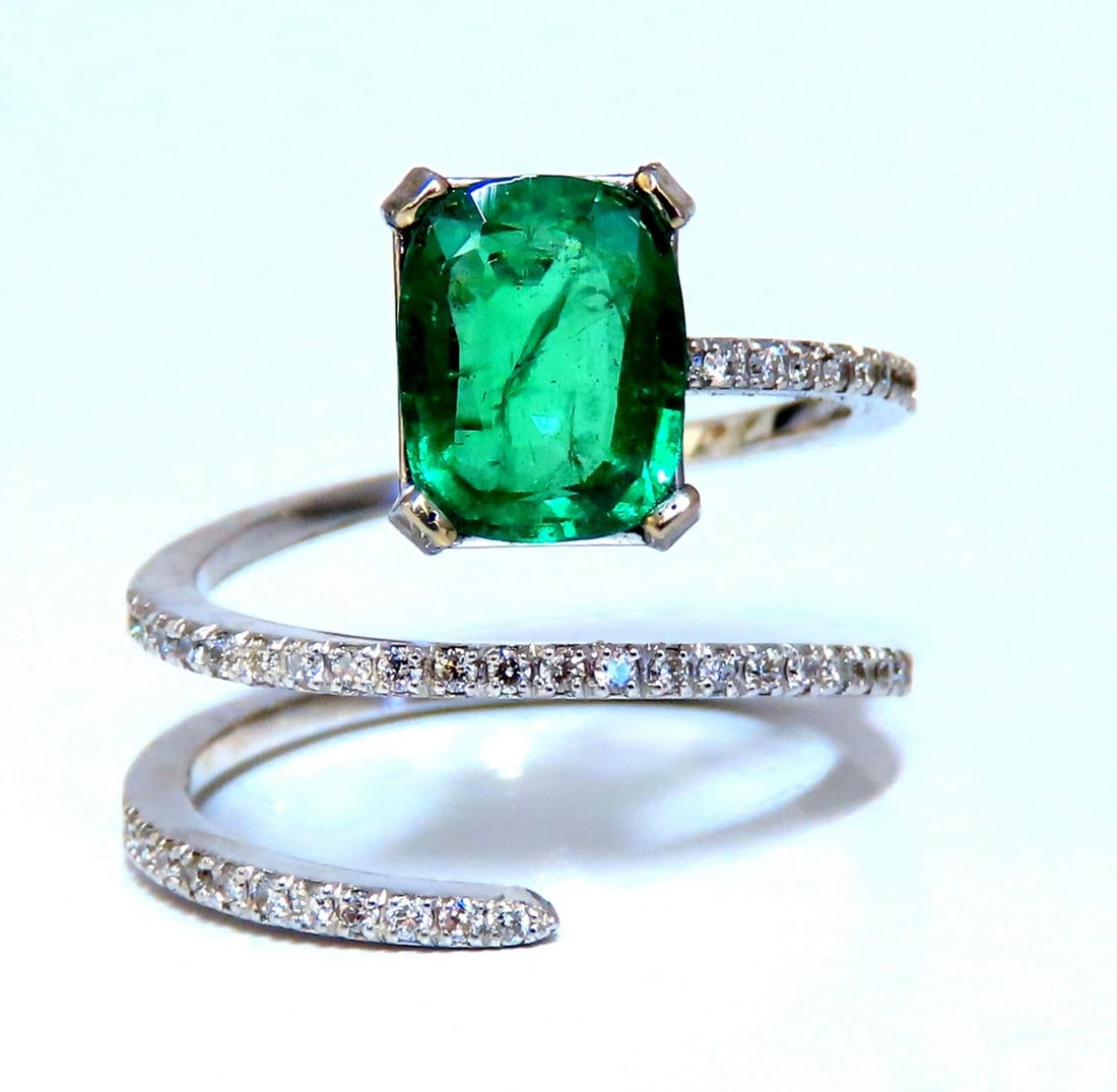 2.20ct Natural Emerald Ring Swirl Snake Mod Deco 14kt**: Title: 2.20ct Natural Emerald Ring Swirl Snake Mod Deco 14kt** Description: Mod Forest Snake Swirl Green. 1.60ct. Natural Emerald Ring Emerald, Emerald cut 8.5 x 6.7mm Diameter Transparent & Vivid