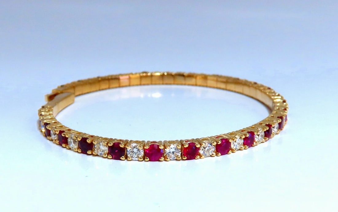 7.80ct natural round cut ruby diamonds bangle bracelet 14kt Flex** - 3